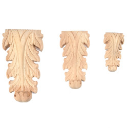 Corbels de madeira com padrão de folhas de acanto, esculturas decorativas em madeira