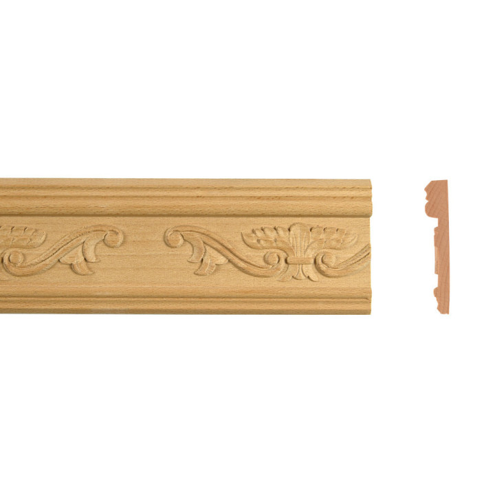 Antique leaf and tendrils patterned decorative wood trim moulding made of beech