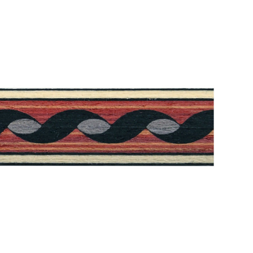 Wood inlay with black waves motif.