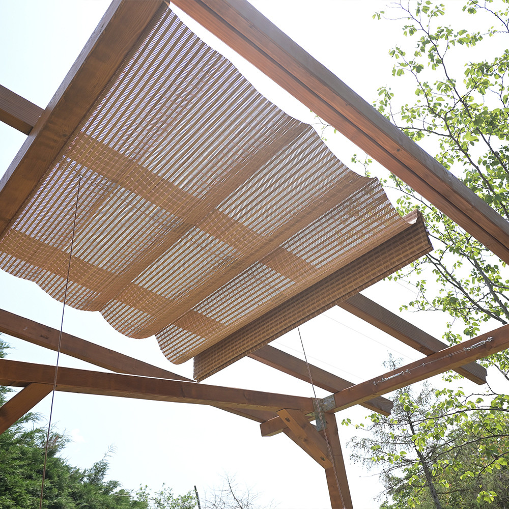 Moveable sun shade for patio, outdoor bamboo roller blinds