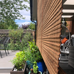 The BC30 is an oiled bamboo blind for patio shading.