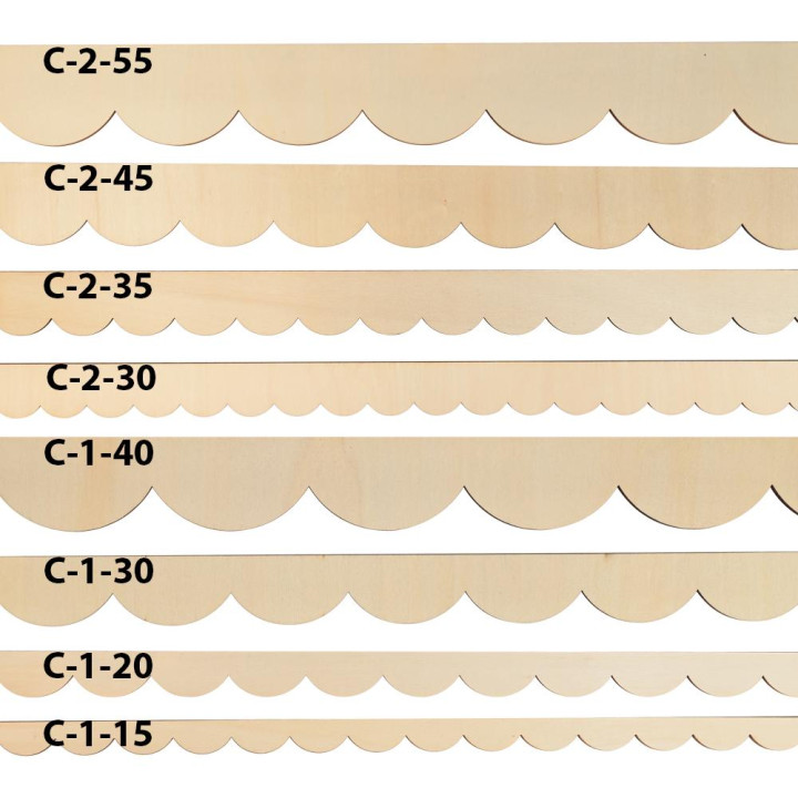 The scallop wood trim is 60cm long and comes in six different lengths.