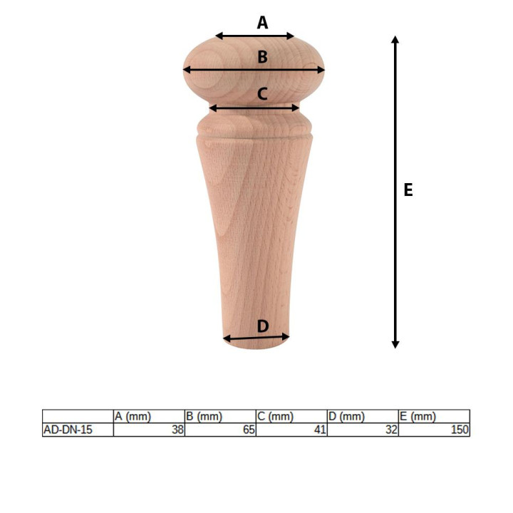 Virpota koka mēbeļu kāja ar skalu.
