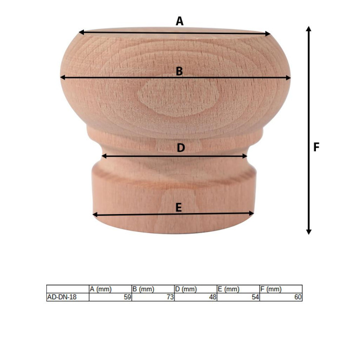 Pata de armario de madera torneada con tabla de medidas