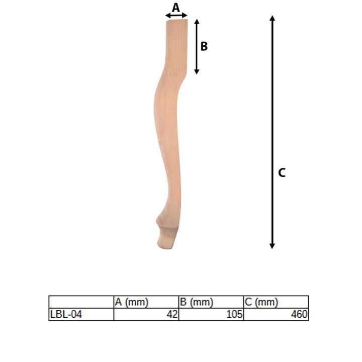 Cabriole legs with size table