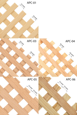 You can choose from a wide range of different types of woods, maple, beech, oak, pine, cherry or bamboo. Natural untreated wood lattices.