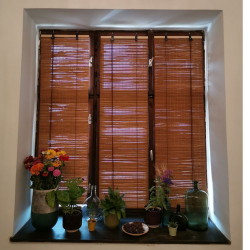 Bamboo blinds made to measure. All you have to do is measure and order online. Four finishes in six different materials. Also bamboo Roman blinds and bamboo partitions.