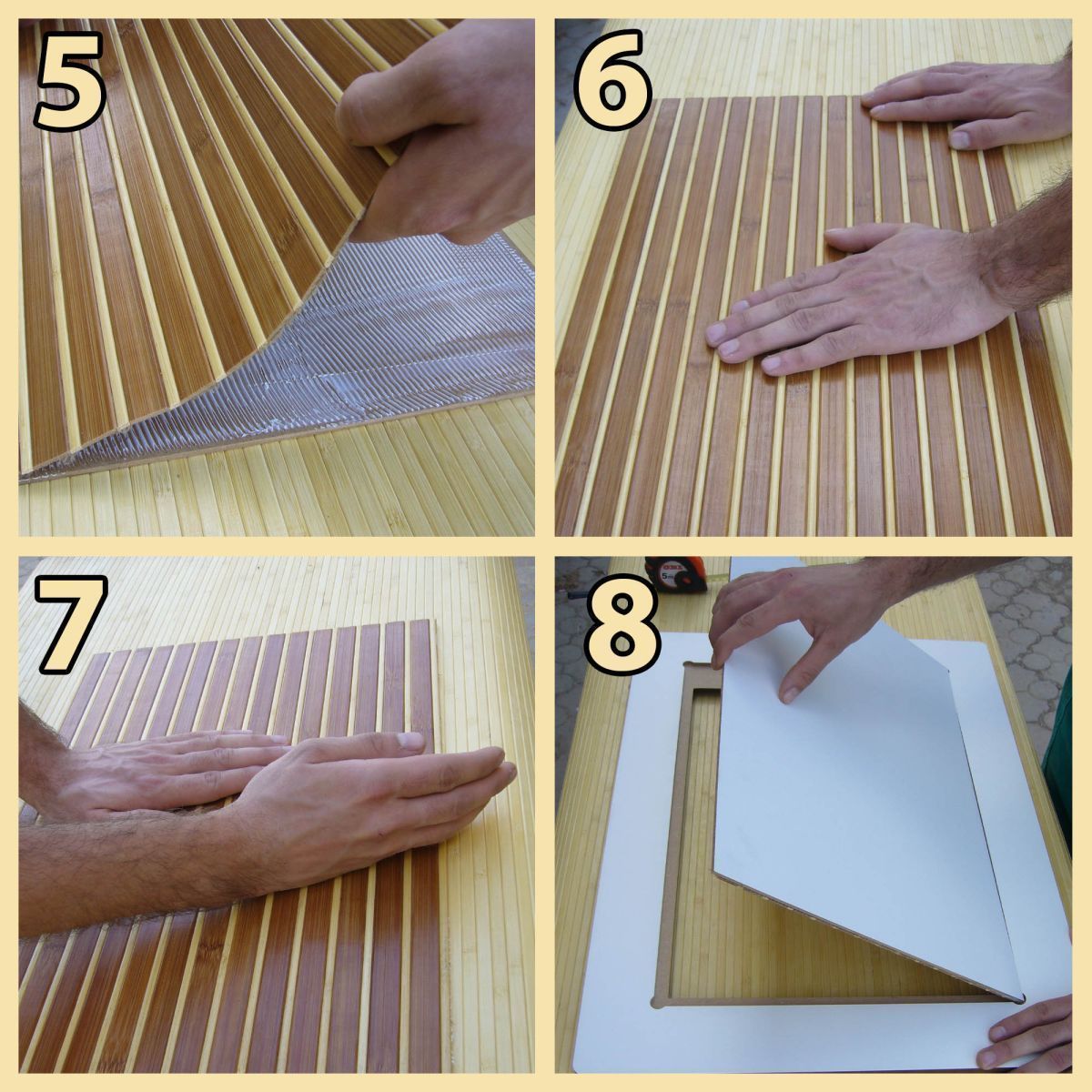 Bambusz falvédő vagy 3D fali panelből készíthető ajtóbetét és tolóajtó házilag. Falburkolat ötletek megvalósítása bambusz tapéta segítségével.